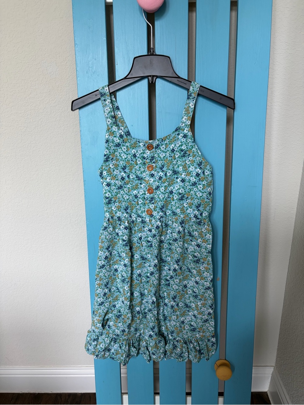 Zunie Light Blue Floral Dress with Green Accents